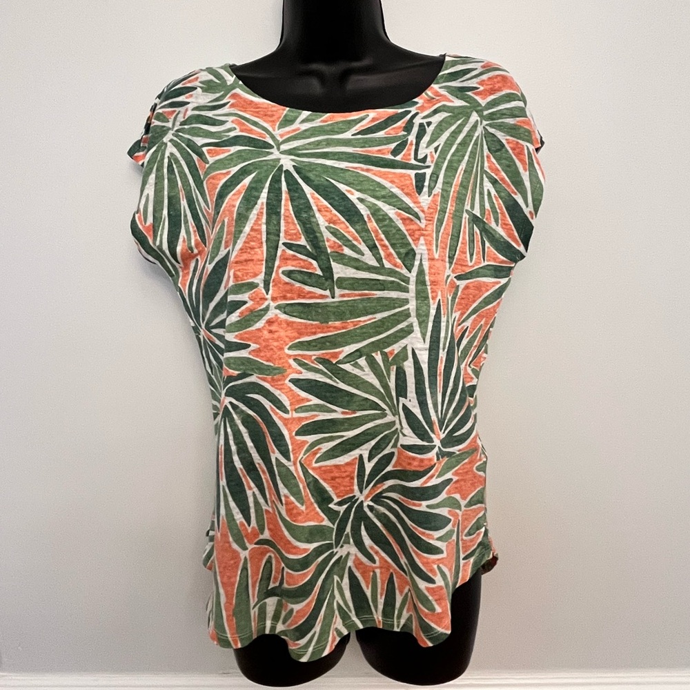 Sigrid Olsen Tropical Print Linen Cap Sleeve Top, Size Small